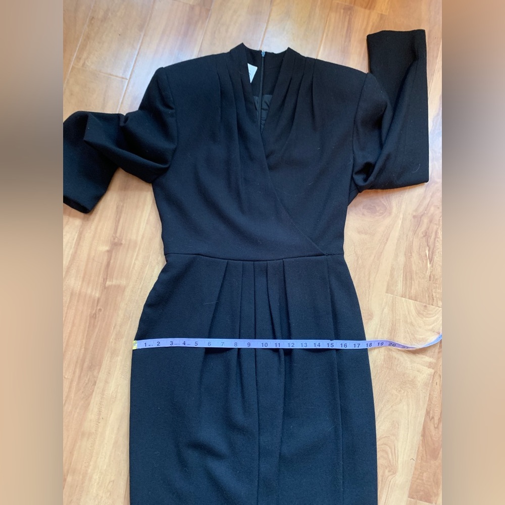 Classic Vintage 80s Black Long Sleeve Wool Professional Power Dress Sz S/M - Picture 9 of 11
